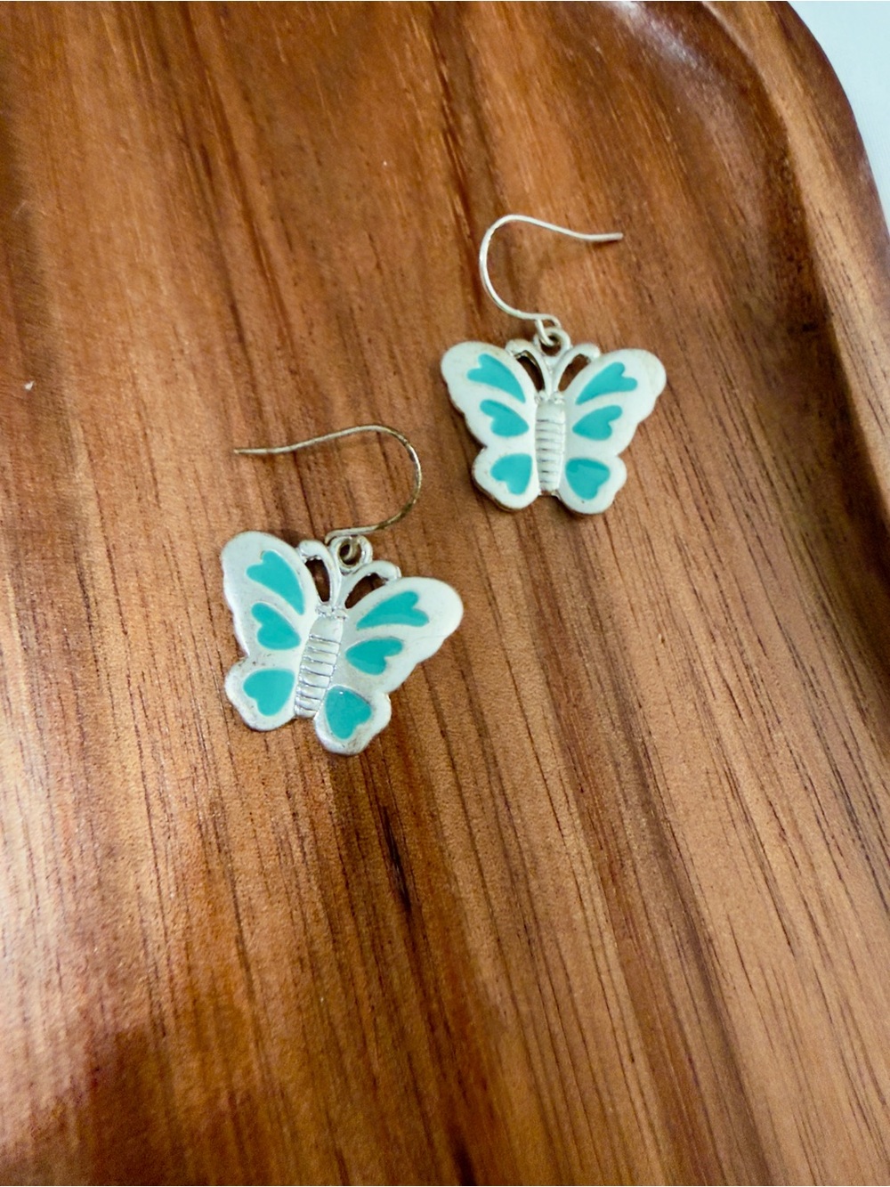 Silver Butterfly Drop Earrings in Turquoise Blue
